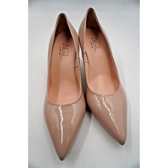 AGL Attilio Isolde Nude Patent Leather Pointed Toe Kitten Heel Pumps Sz 40 NWOT - Picture 6 of 15